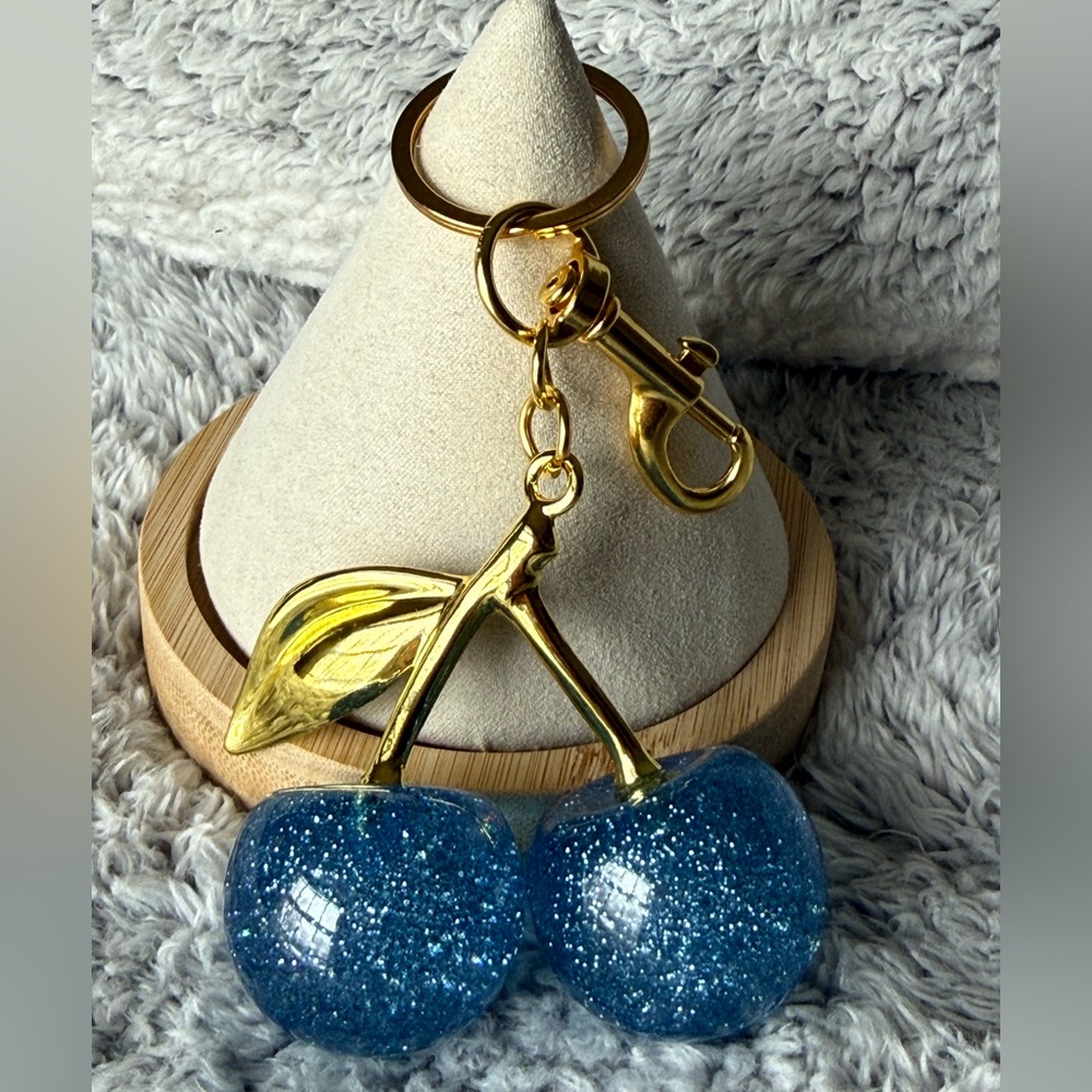 Blue Glitter Cherry Keychain. (1 Color Blue Cherry) NWOT